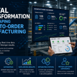 Digital manufacturing dashboard showing real-time production data, automation, and ERP integration for make-to-order operations