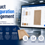 Product configuration management software dashboard displaying configurable product options, automated pricing, quote generation, and manufacturing workflow integration for make-to-order manufacturers.